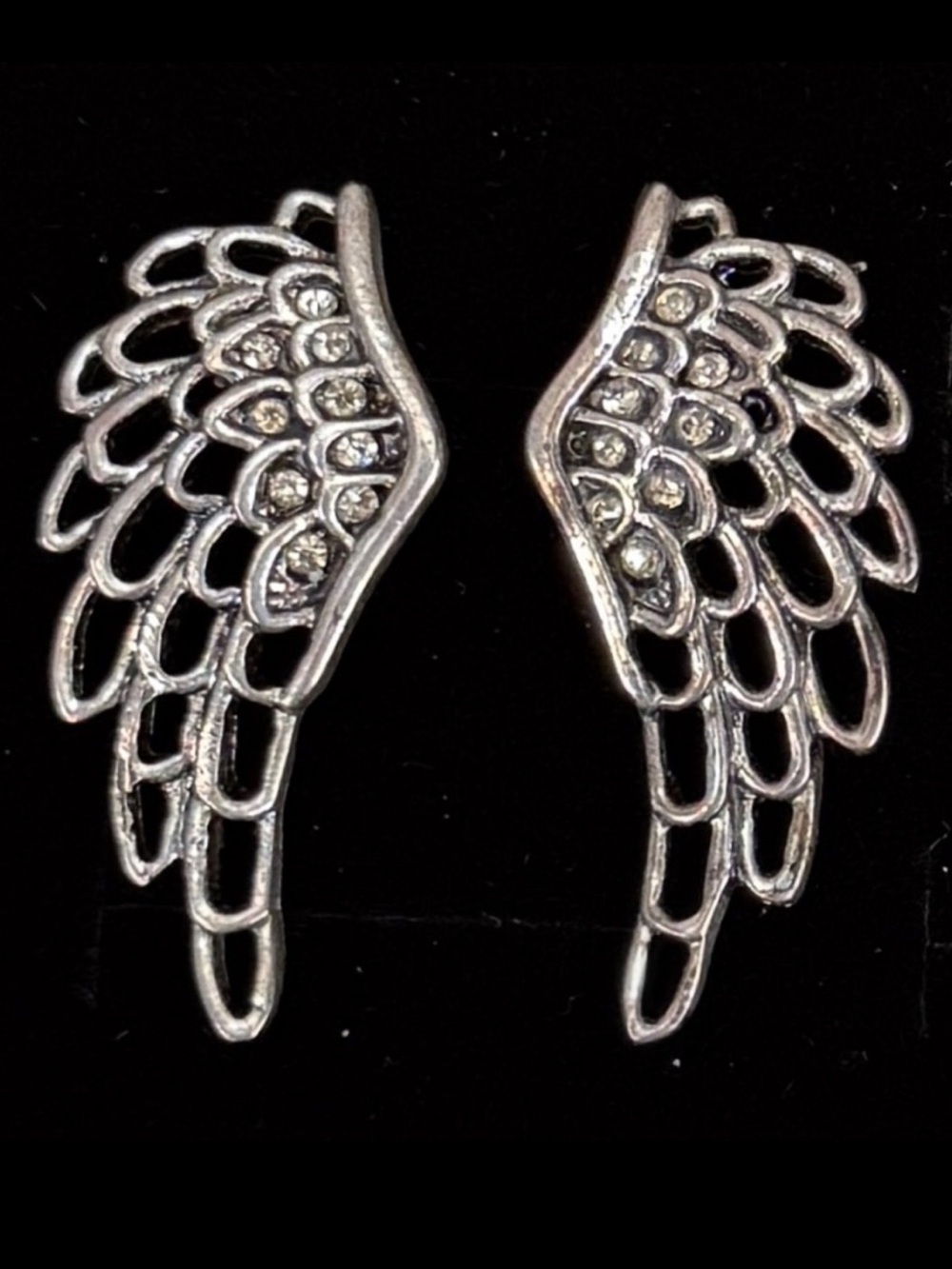 Silvertone clear bling wings costume pierced post earrings